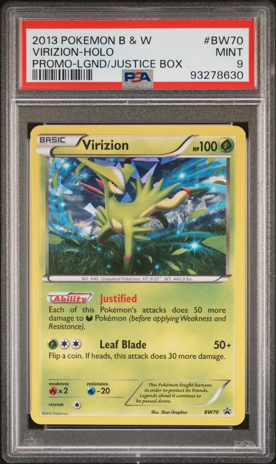 2013 Pokemon Black & White Promo Virizion-Holo Legends of Justice Box BW70