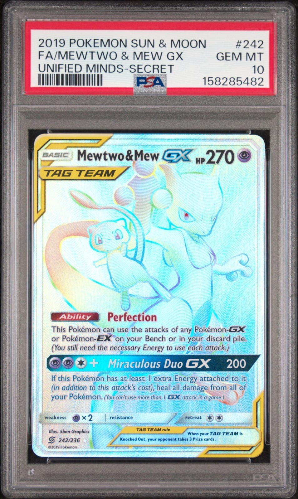 2019 Pokemon Sun & Moon Unified Minds Full Art/Mewtwo & Mew GX Secret 242