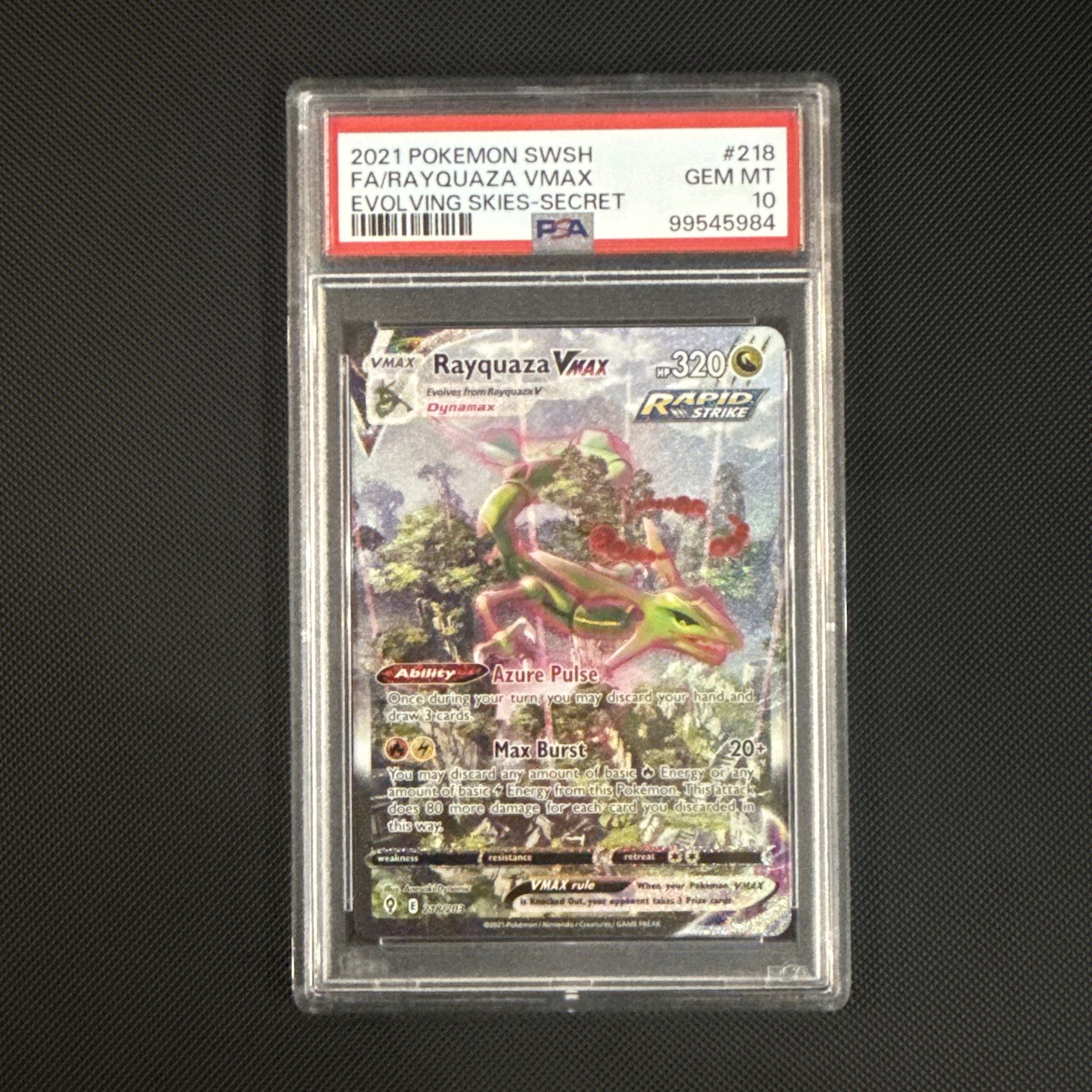 2021 Pokemon Sword & Shield Evolving Skies Full Art/Rayquaza Vmax Secret 218