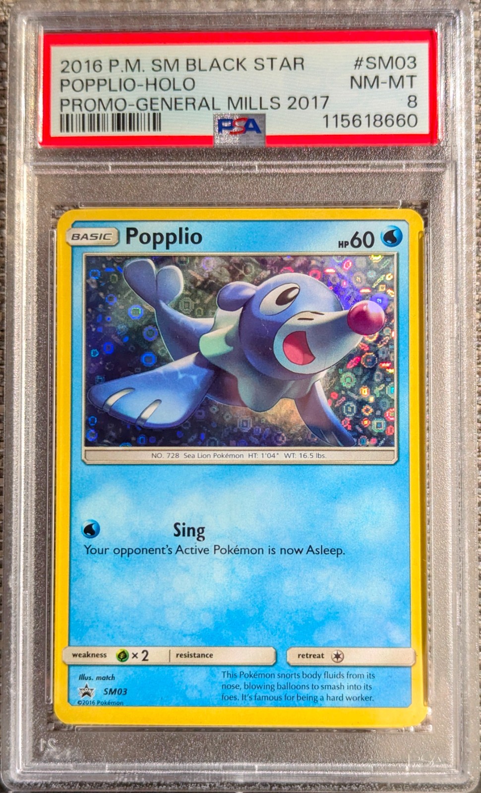2016 Pokemon SM Black Star Promo Popplio-Holo General Mills 2017 SM03