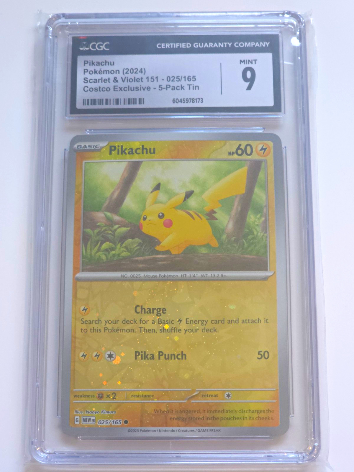 2024 Scarlet & Violet 151 - MEW EN - English Pikachu (Rev. Cos. Holo)Costco Exclusive (2023 on Card) 5-Pack Tin 025/165