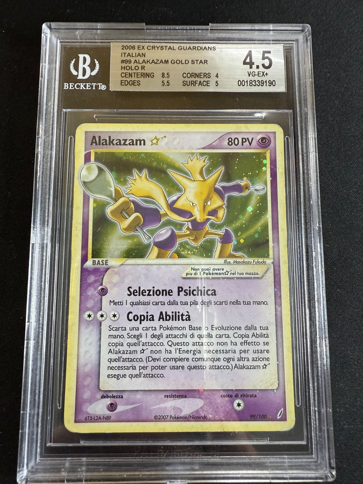 2006 Pokemon EX Crystal Guardians Italian Alakazam GOLD STAR HOLO R 99