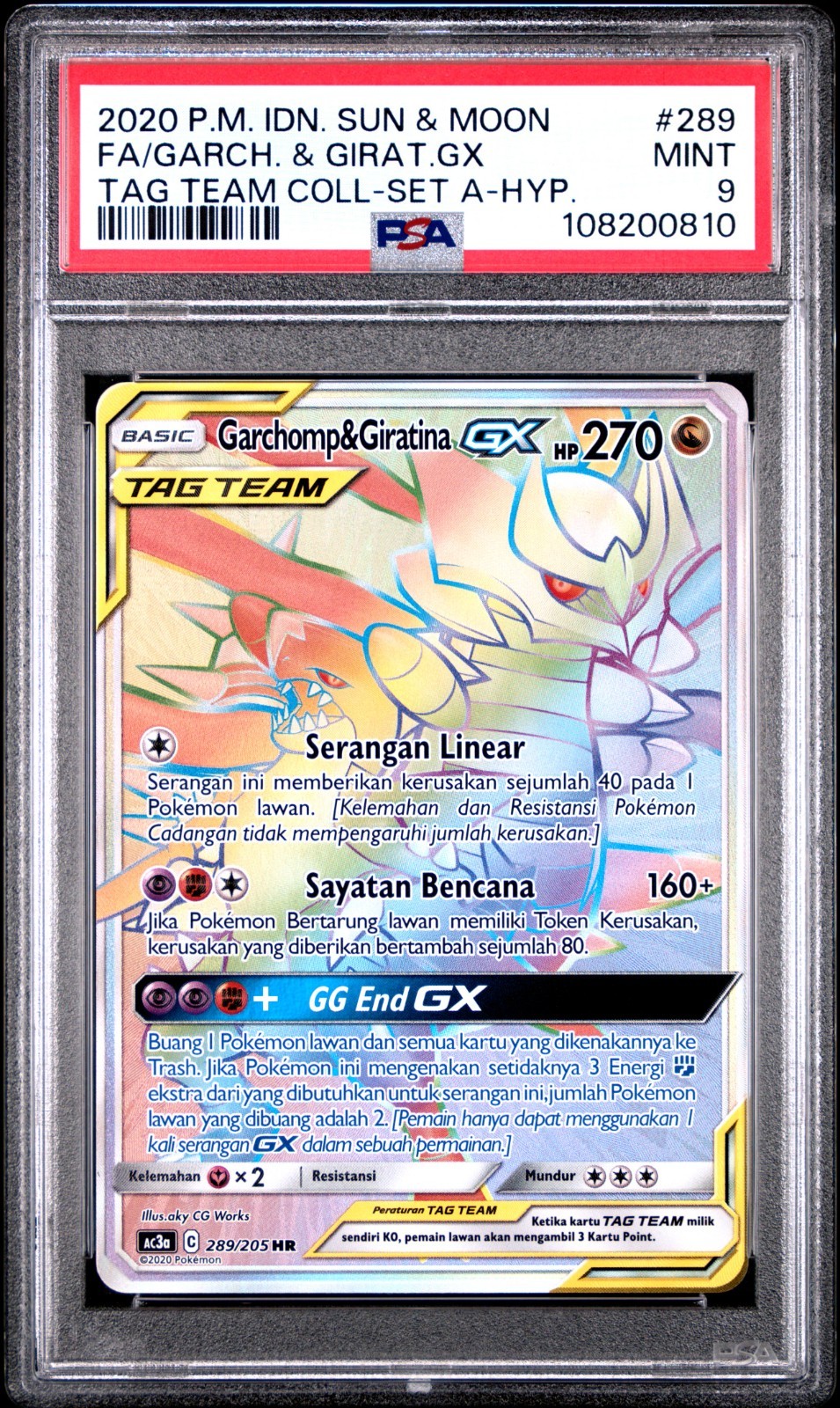 2020 Pokemon Indonesian Sun & Moon Tag Team Collection Full Art/Garchomp & Giratina GX-Hyper Set A 289