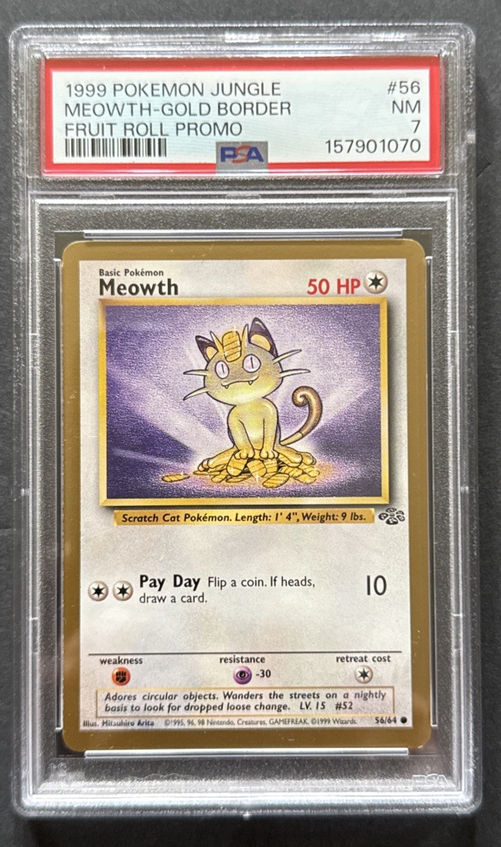 1999 Pokemon Jungle Promo Meowth-Gold Border Fruit Roll Promo 56
