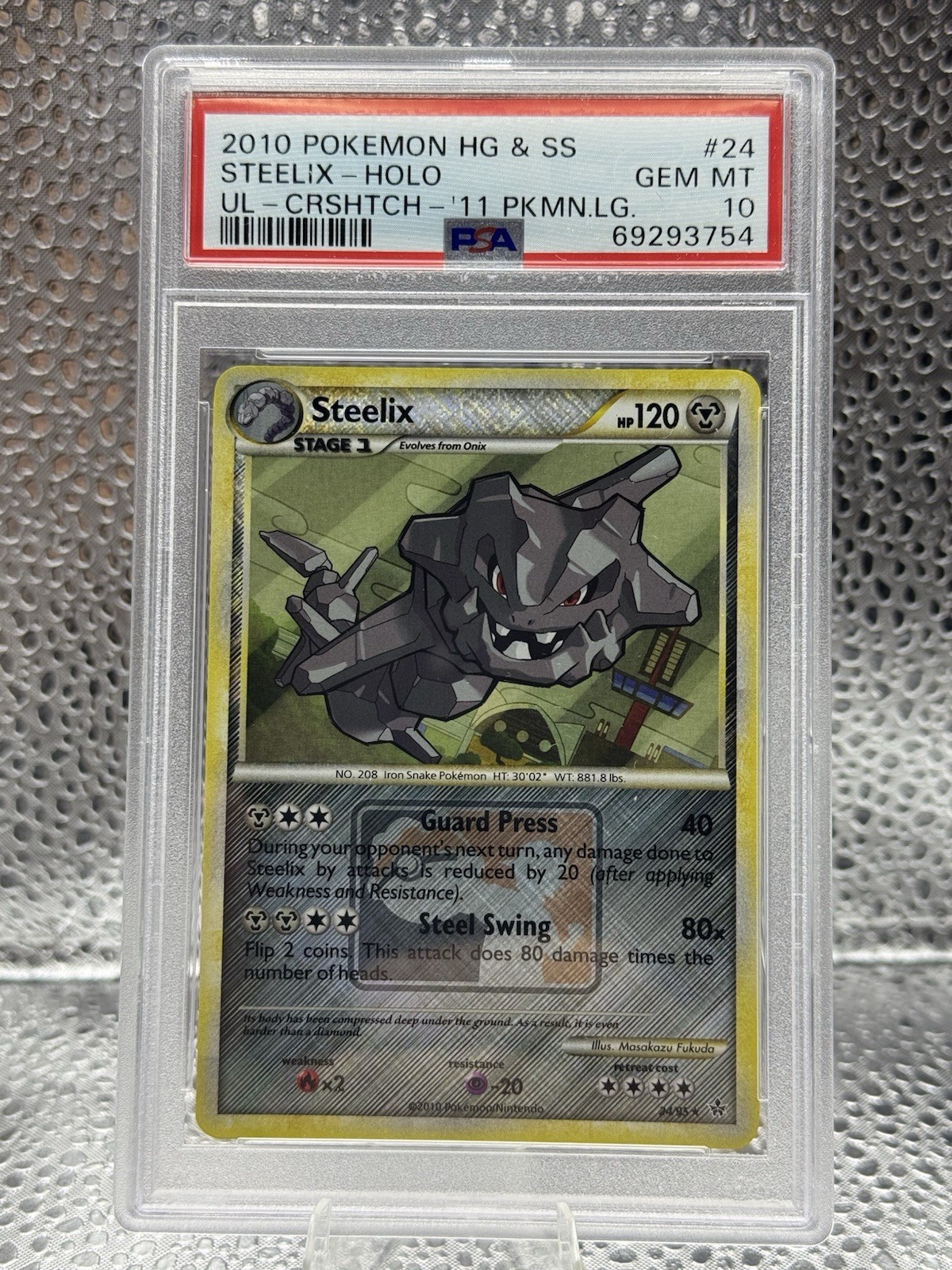 2010 Pokemon Heartgold & Soulsilver Unleashed Steelix-Holo Crosshatch-2011 Pokemon League 24