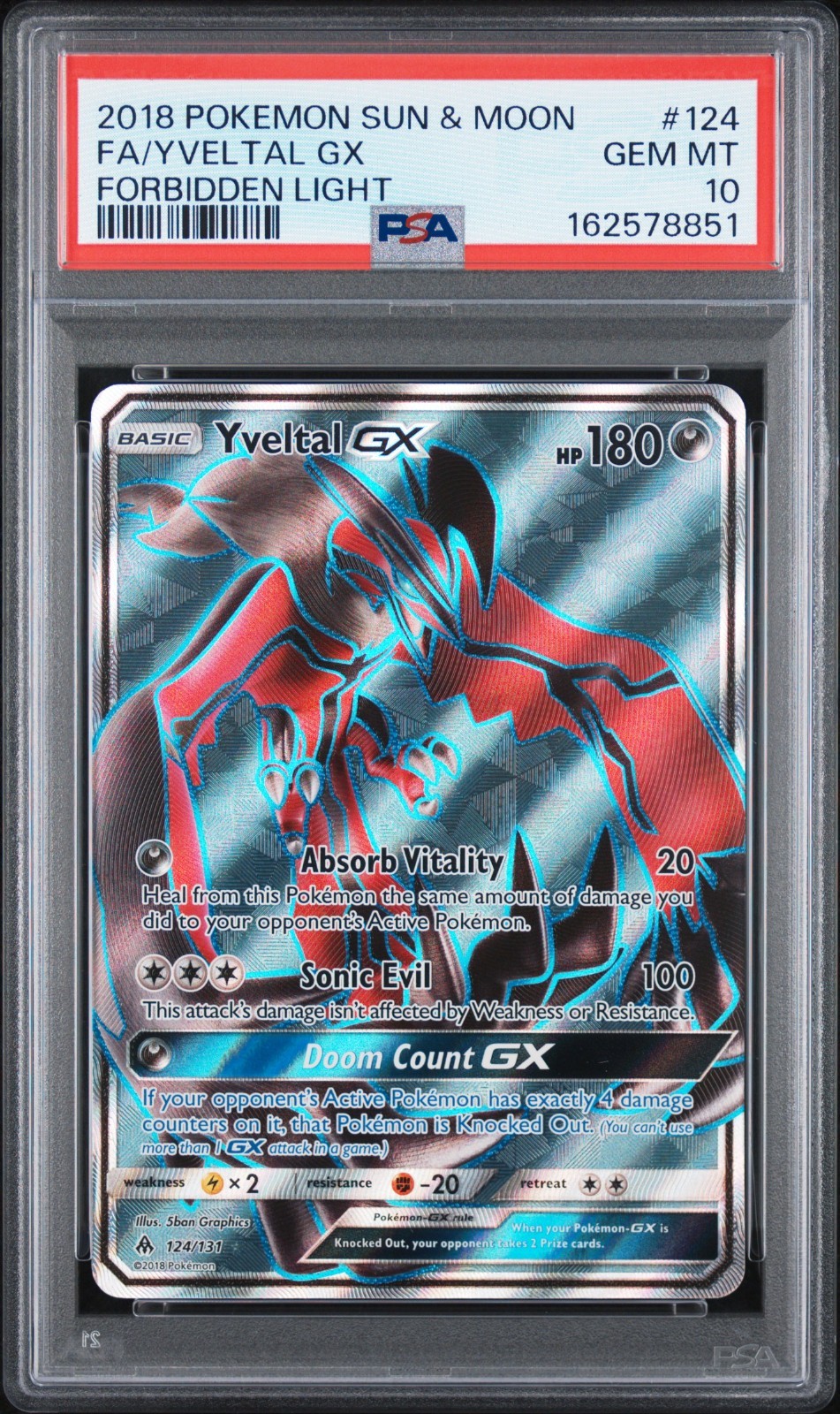 2018 Pokemon Sun & Moon Forbidden Light Full Art/Yveltal GX 124