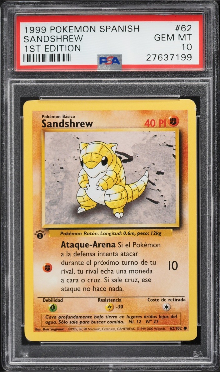 1999 Pokemon Spanish Sandshrew 1st Edition 62