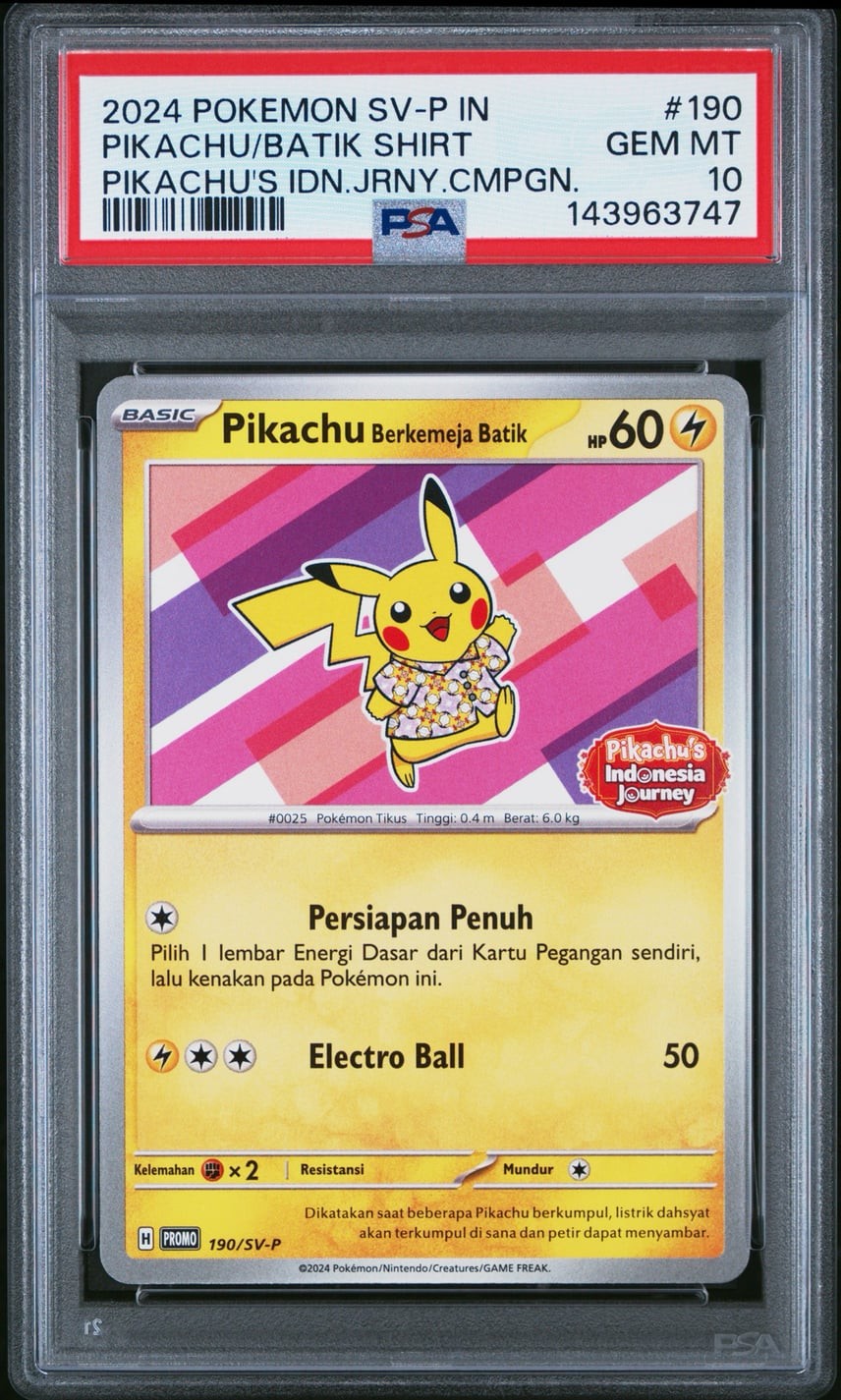 2024 Pokemon Indonesian SV-P Promo Pikachu in Batik Shirt Pikachu's Indonesia Journey Campaign 190
