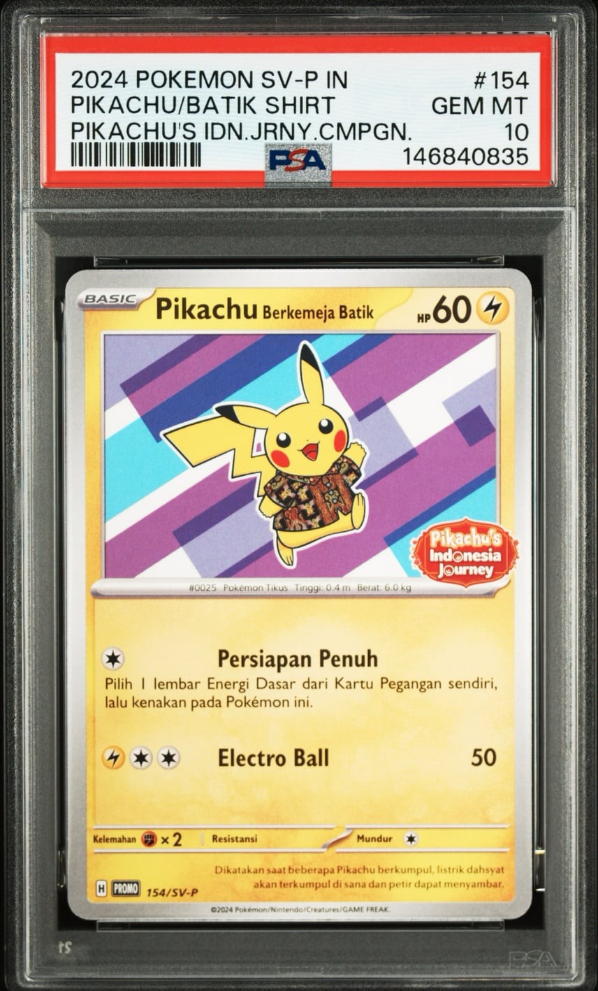 2024 Pokemon Indonesian SV-P Promo Pikachu in Batik Shirt Pikachu's Indonesia Journey Campaign 154