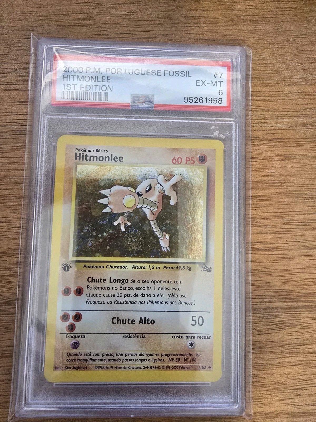 2000 Pokemon Portuguese Fossil Hitmonlee-Holo 1st Edition 7