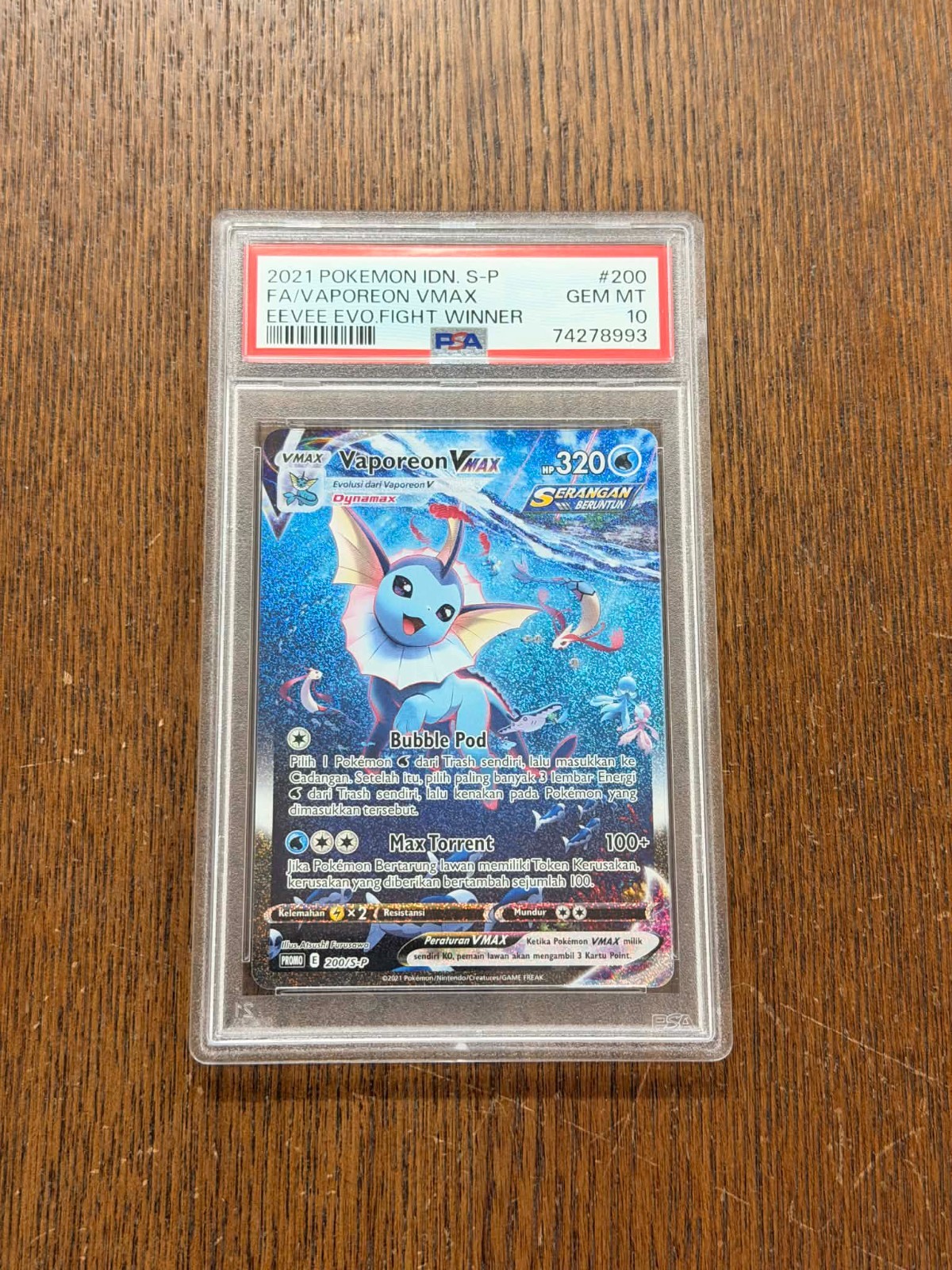 2021 Pokemon Indonesian S Promo Full Art/Vaporeon Vmax Eevee Evolutions Fight Winner Prize 200
