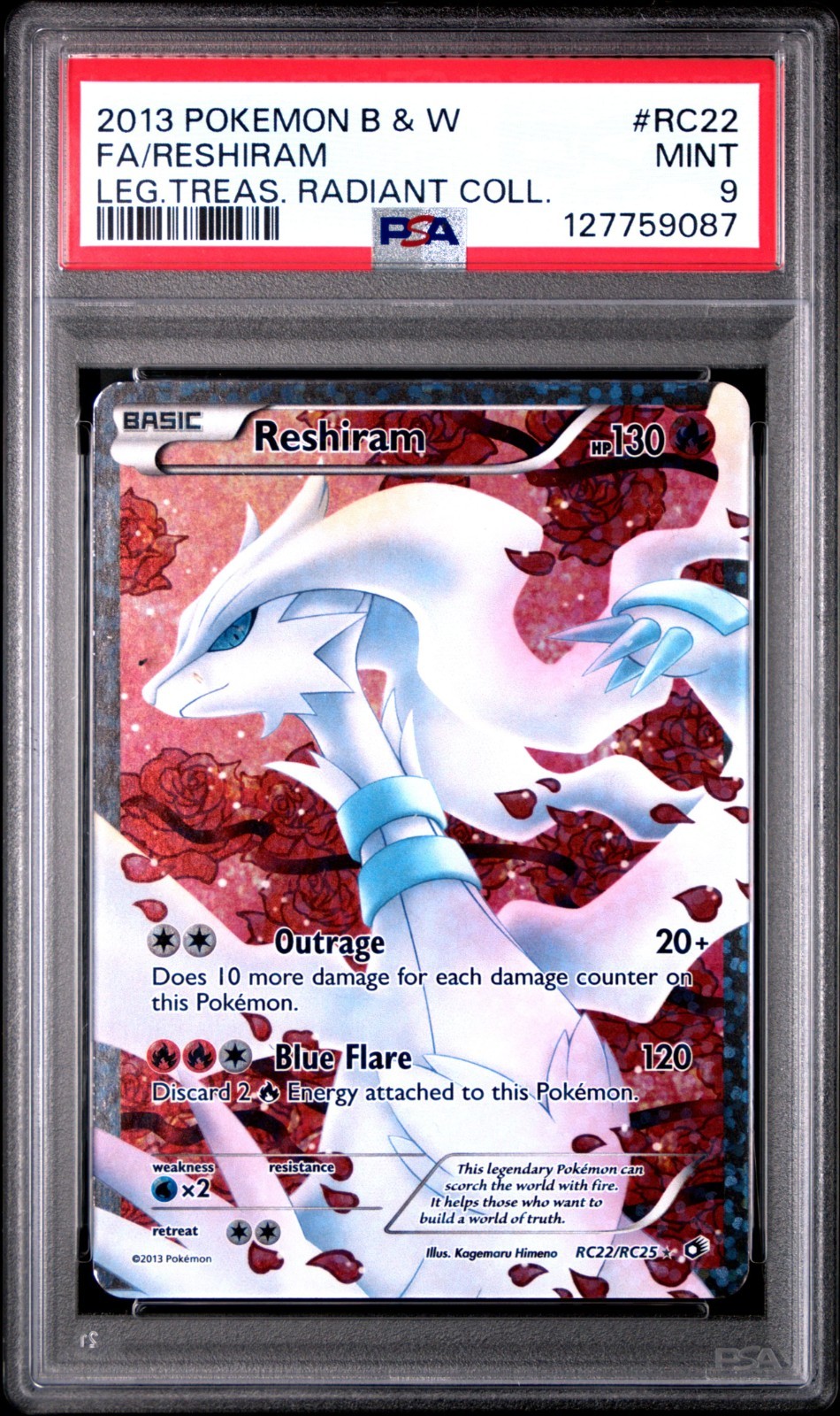 2013 Pokemon Black & White Legendary Treasures Radiant Collection Full Art/Reshiram RC22