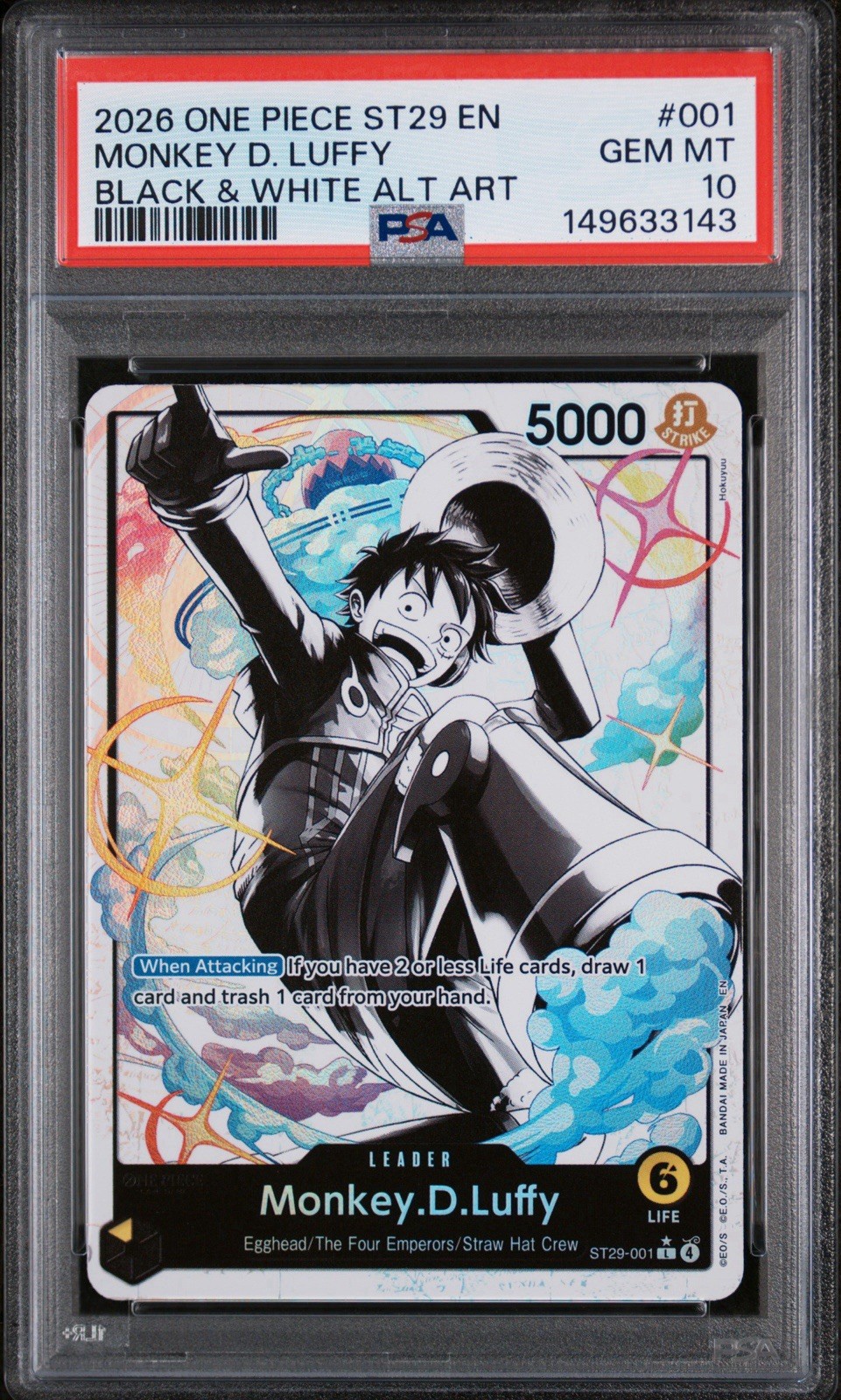 2026 One Piece Starter Deck ST29-Egghead Monkey D. Luffy Black & White Alternate Art 001