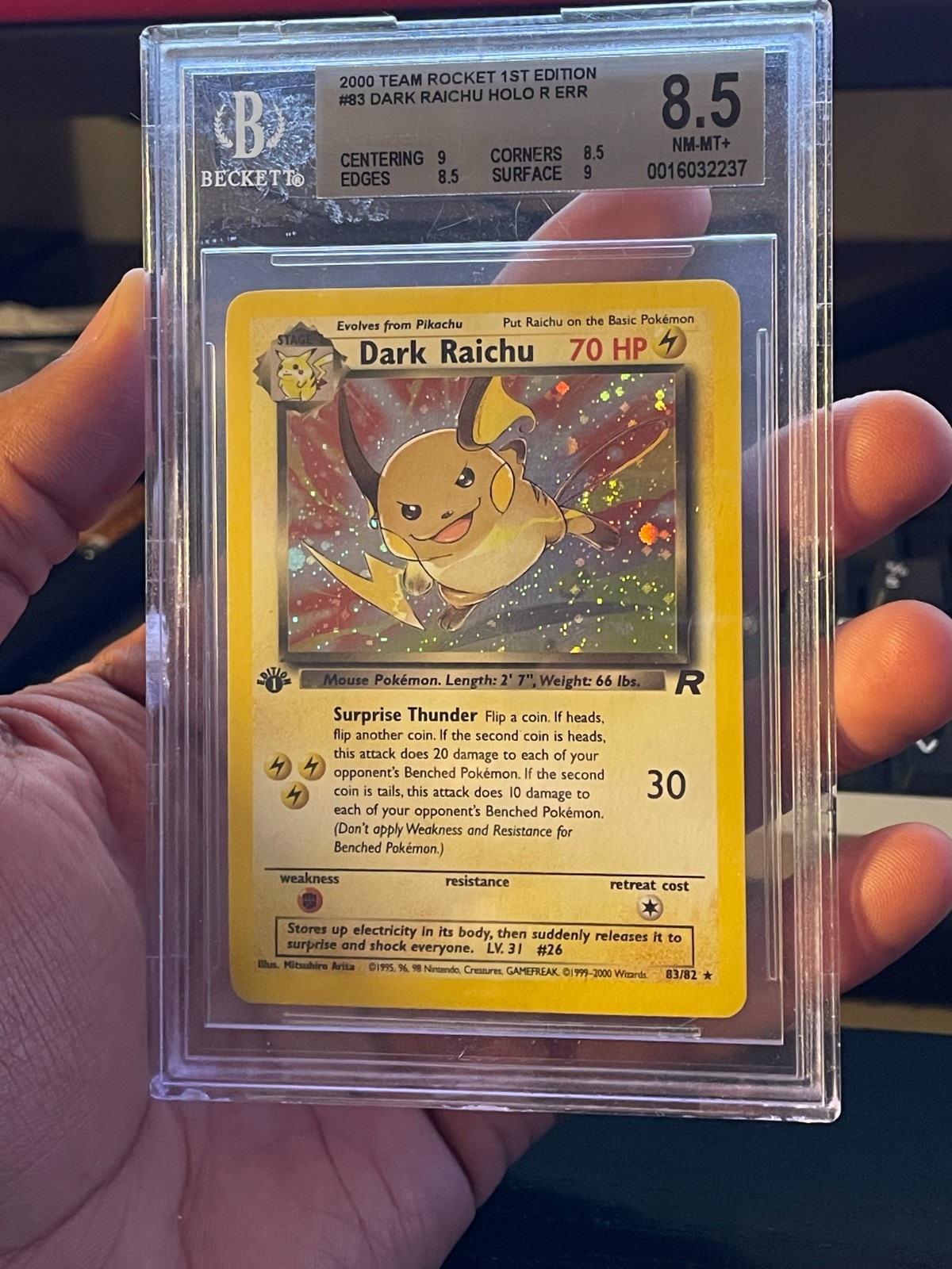 2000 Pokemon Team Rocket 1st Edition Dark Raichu HOLO R UER 83