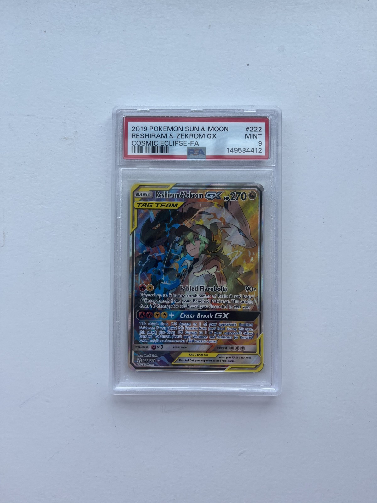 2019 Pokemon Sun & Moon Cosmic Eclipse Full Art/Reshiram & Zekrom GX 222