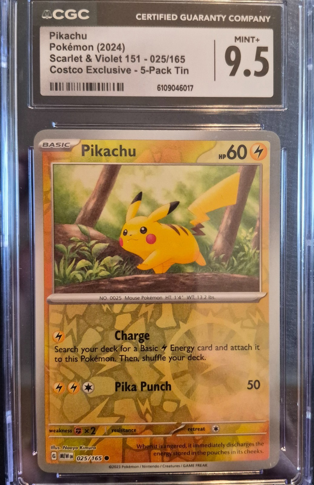 2024 Scarlet & Violet 151 - MEW EN - English Pikachu (Rev. Cos. Holo)Costco Exclusive (2023 on Card) 5-Pack Tin 025/165