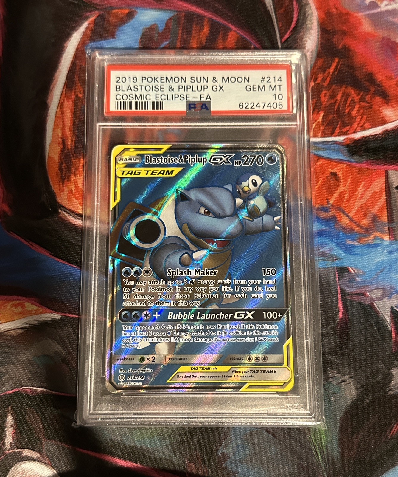 2019 Pokemon Sun & Moon Cosmic Eclipse Full Art/Blastoise & Piplup GX 214