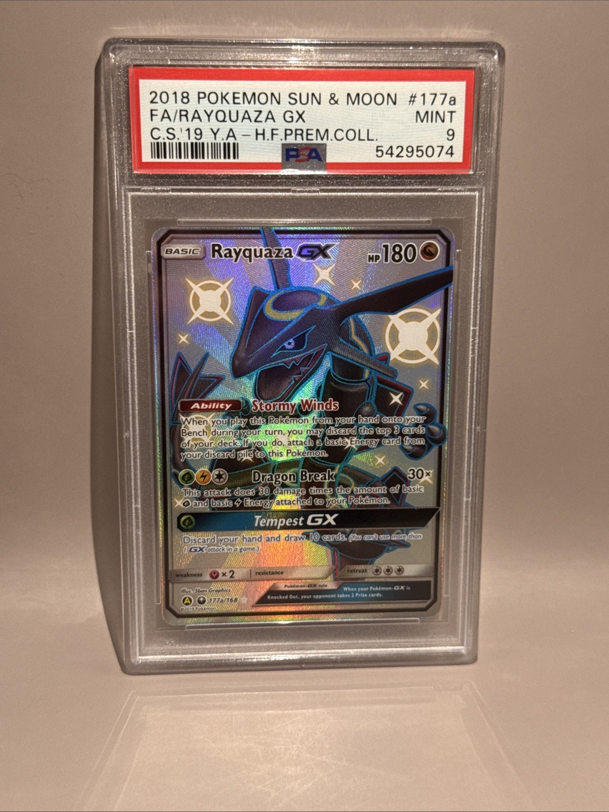 2018 Pokemon Sun & Moon Celestial Storm Full Art/Rayquaza GX 2019 Yellow A Hidden Fates Premium Collection 177a