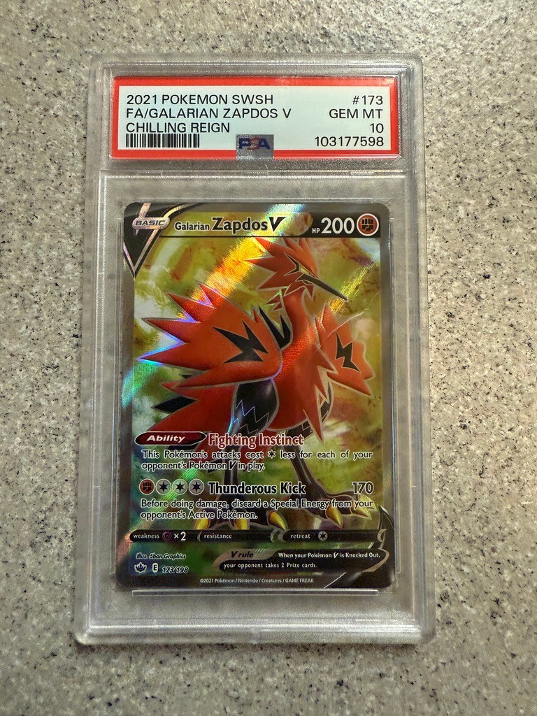 2021 Pokemon Sword & Shield Chilling Reign Full Art/Galarian Zapdos V 173