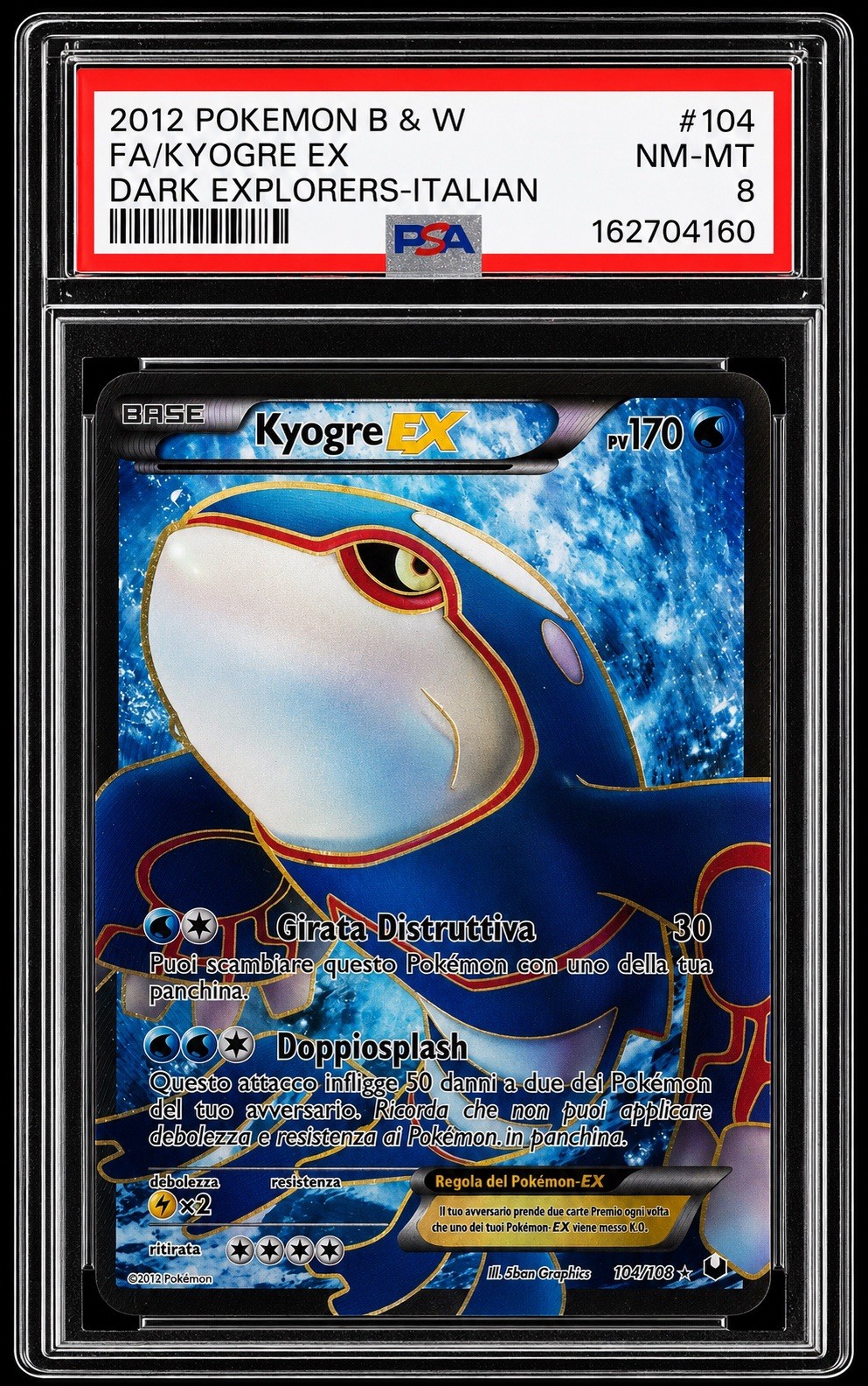 2012 Pokemon Black & White Dark Explorers Full Art/Kyogre EX Italian 104
