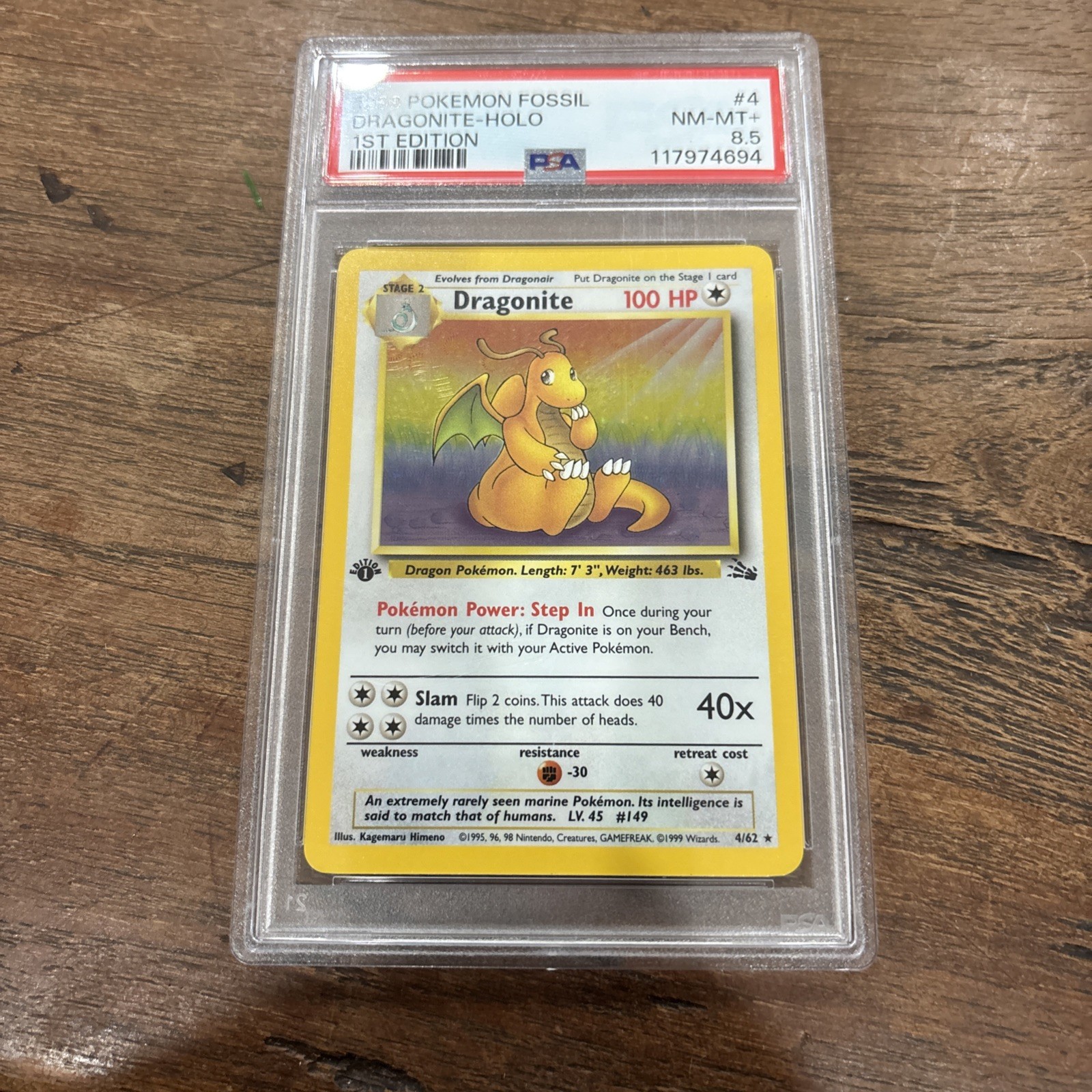 1999 Pokemon Fossil Dragonite-Holo 1st Edition 4
