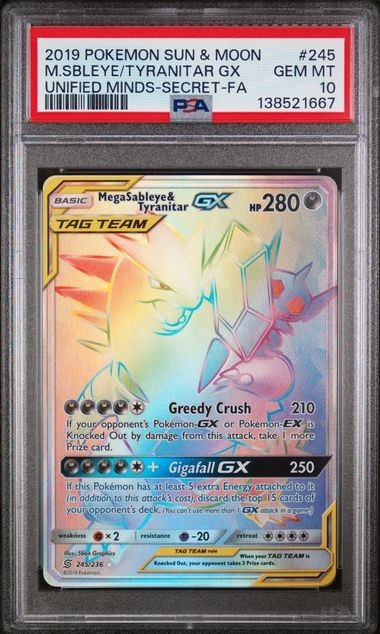 2019 Pokemon Sun & Moon Unified Minds Full Art/Mega Sableye & Tyranitar GX Secret 245