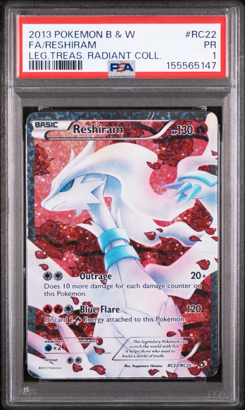 2013 Pokemon Black & White Legendary Treasures Radiant Collection Full Art/Reshiram RC22