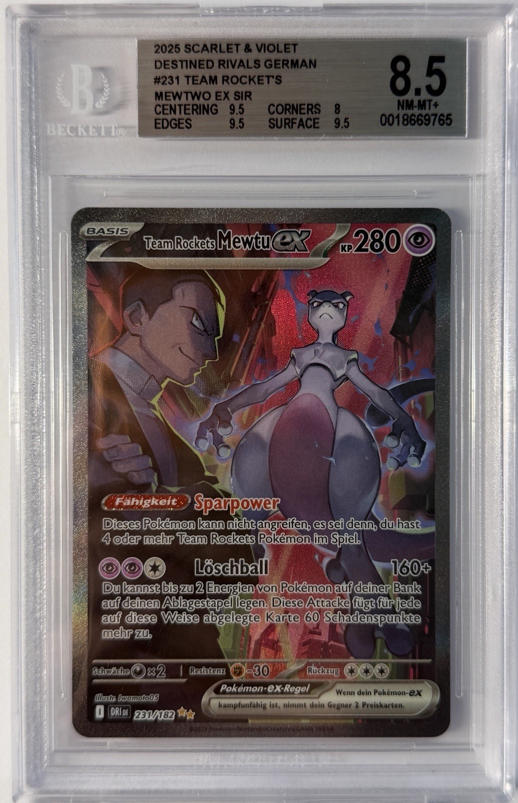 2025 Pokemon TCG Scarlet & Violet Destined Rivals German Team Rocket's Mewtwo ex SIR 231