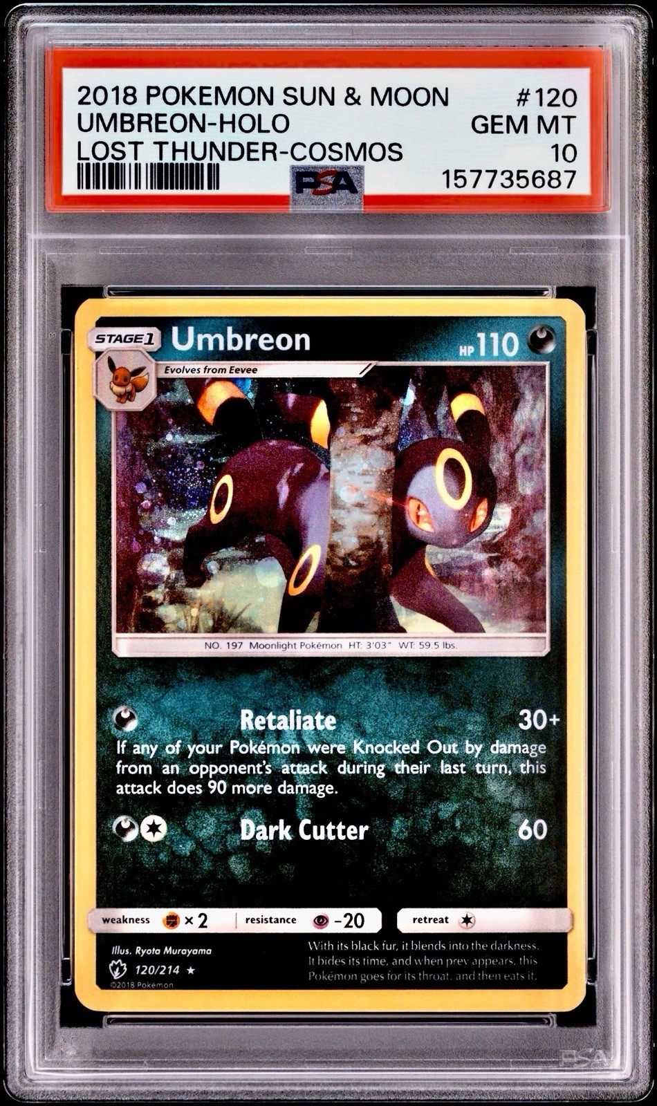 2018 Pokemon Sun & Moon Lost Thunder Umbreon-Holo Cosmos 120