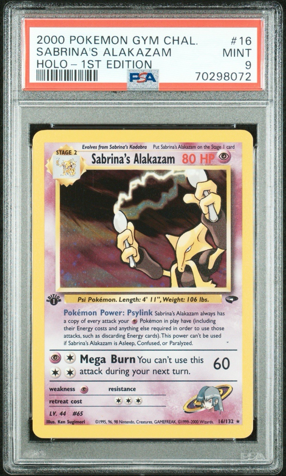 2000 Pokemon Gym Challenge Sabrina's Alakazam Holo-1st Edition 16