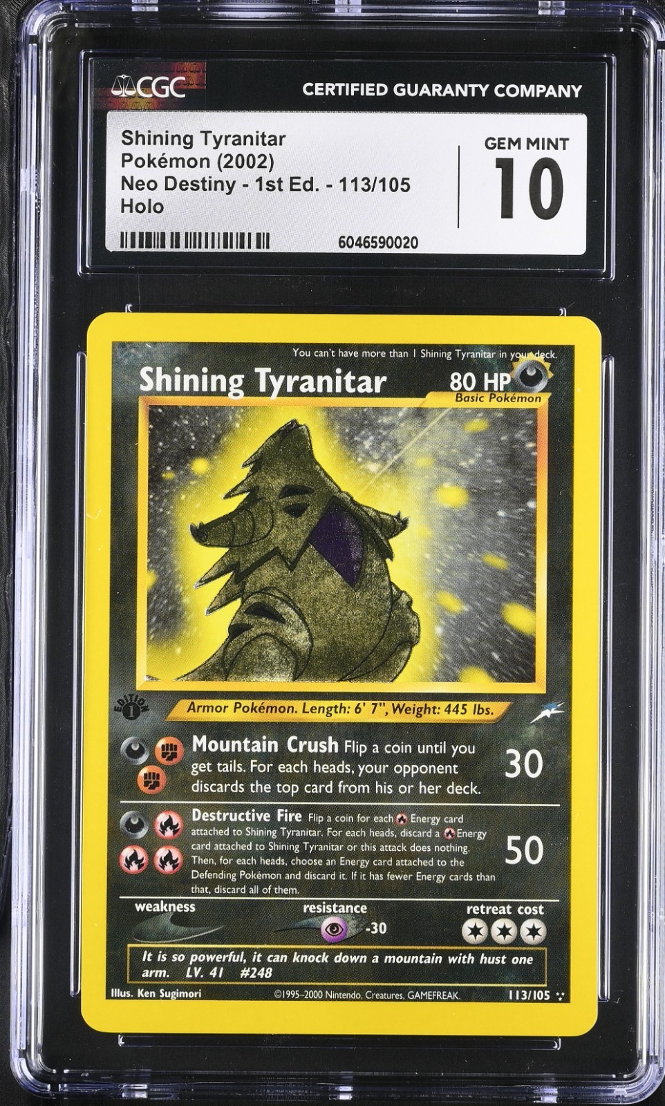 2002 Neo Destiny - 1st Edition - English Shining Tyranitar Secret Rare Holo 113/105