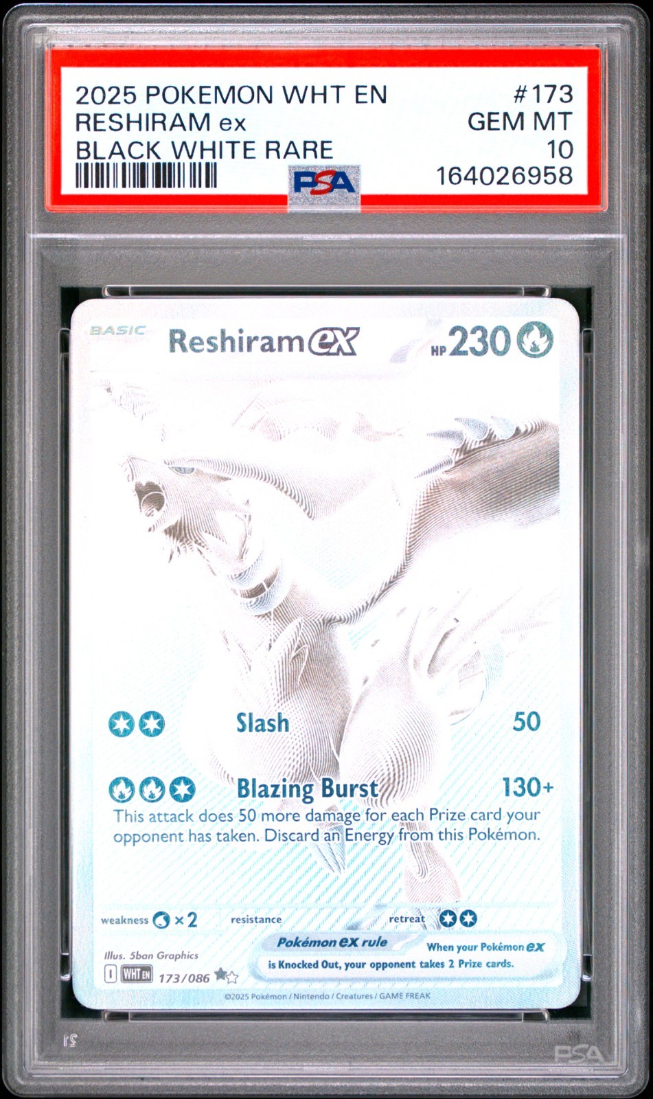 2025 Pokemon Wht EN-White Flare Reshiram EX Black White Rare 173