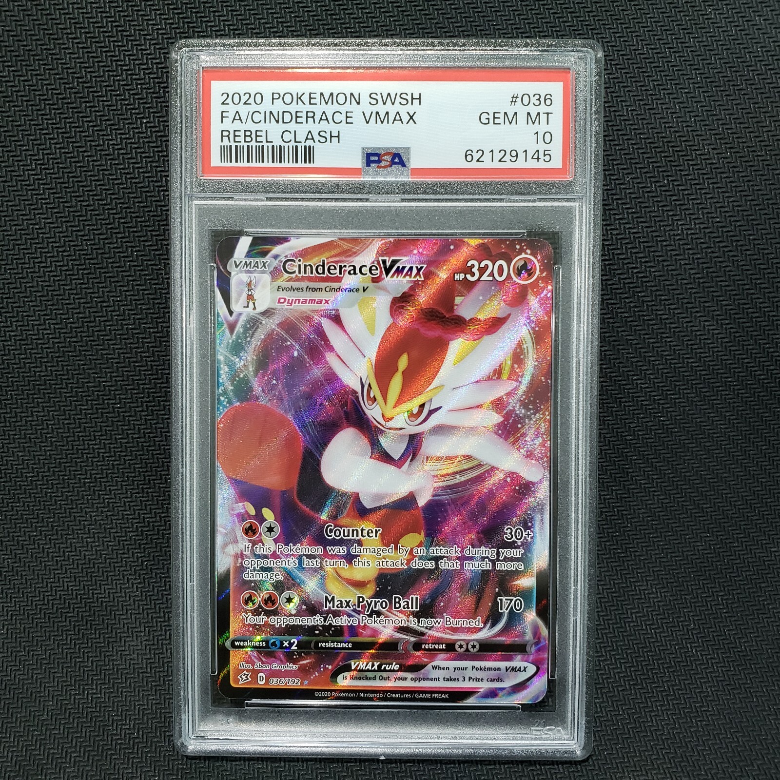 2020 Pokemon Sword & Shield Rebel Clash Full Art/Cinderace Vmax 036