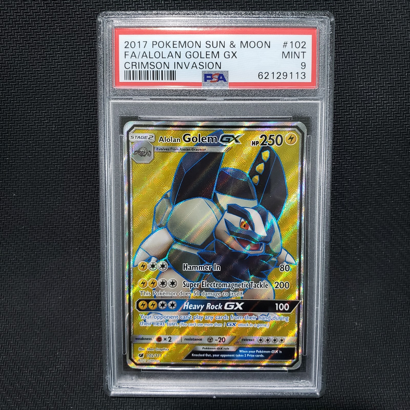 2017 Pokemon Sun & Moon Crimson Invasion Full Art/Alolan Golem GX 102