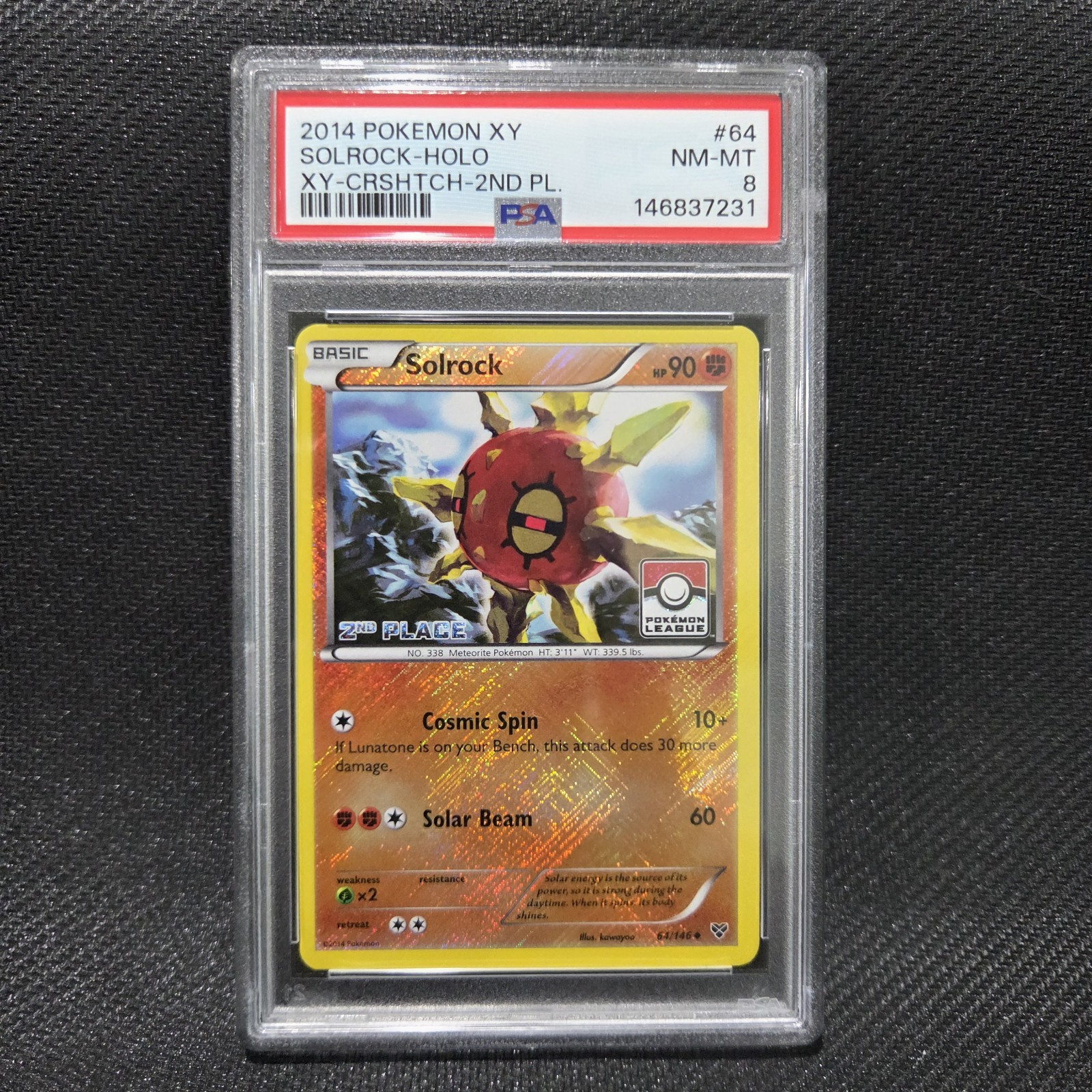 2014 Pokemon XY Solrock-Holo Crosshatch-2014 2nd Place Pokemon League 64