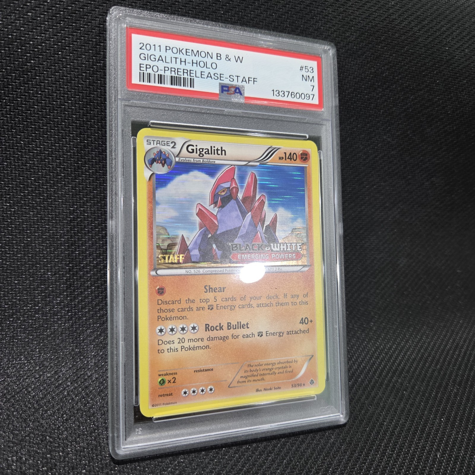 2011 Pokemon Black & White Emerging Powers Gigalith-Holo Prerelease-Staff 53