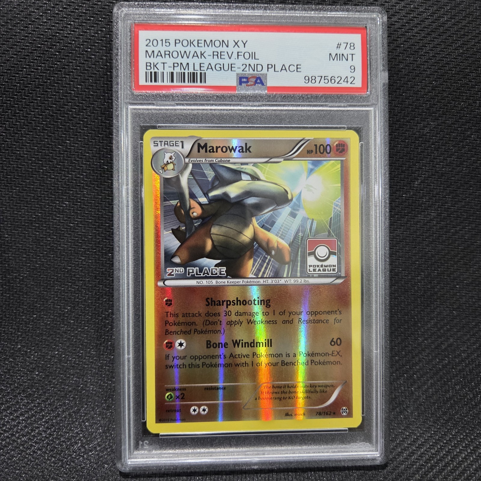 2015 Pokemon XY Breakthrough Marowak-Reverse Foil Pokemon League-2nd Place 78