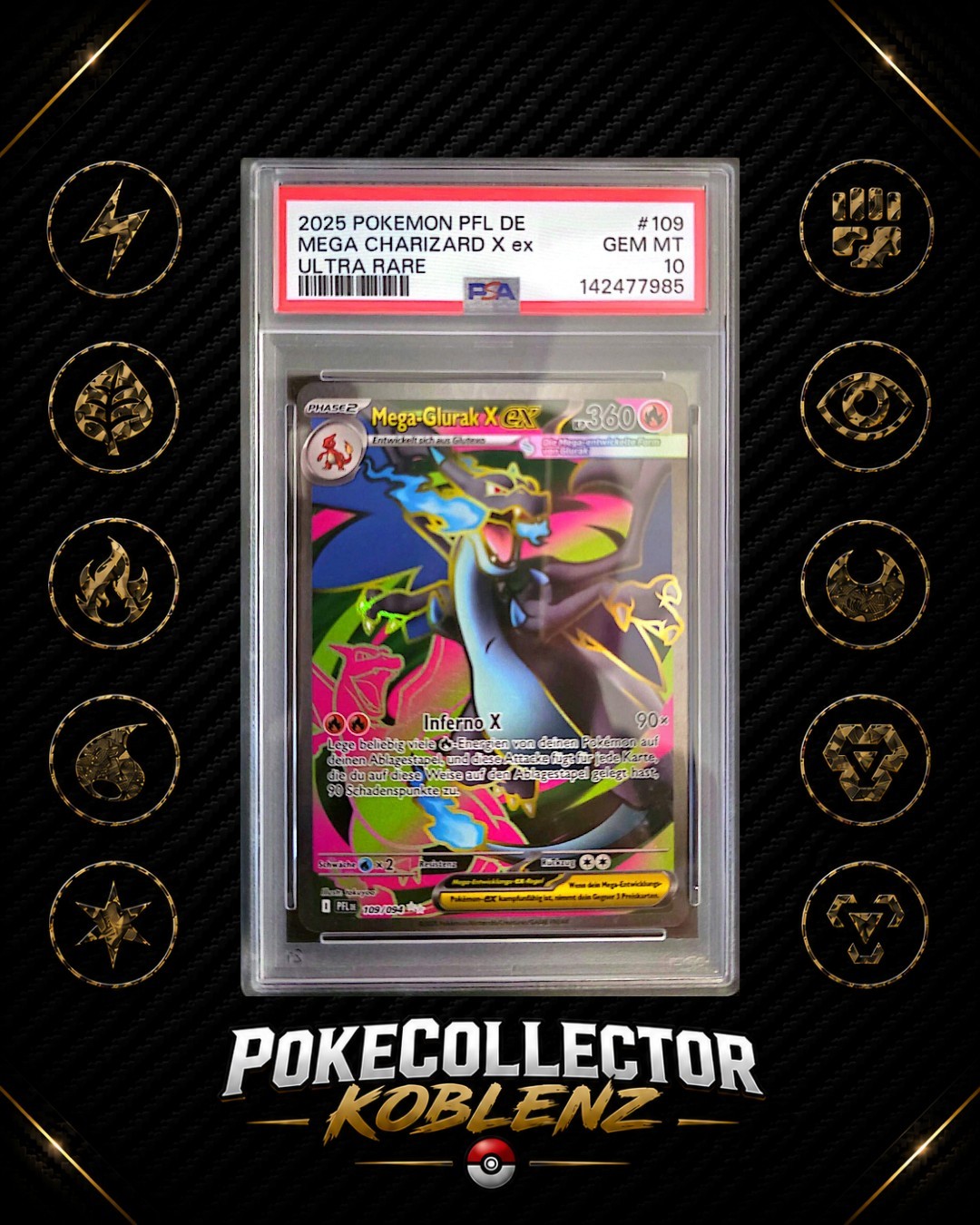 2025 Pokemon German Pfl de-Phantasmal Flames Mega Charizard X EX Ultra Rare 109