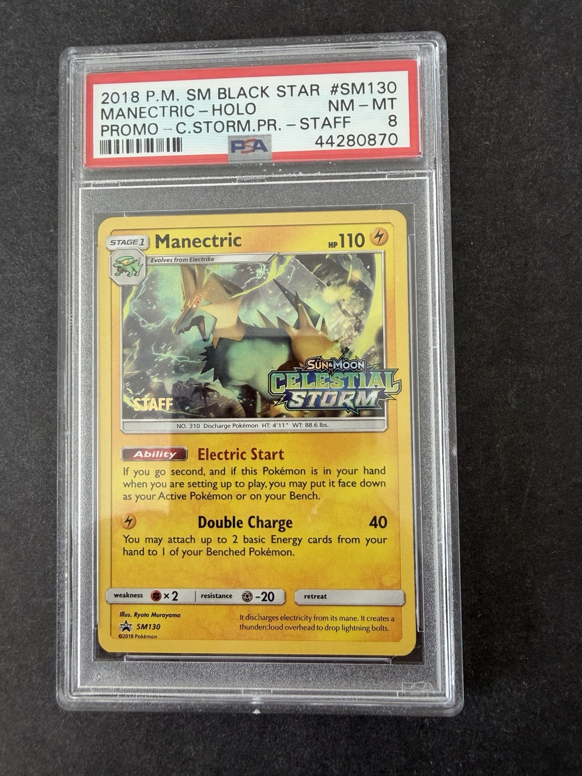 2018 Pokemon SM Black Star Promo Manectric-Holo Celestial Storm Prerelease-Staff SM130