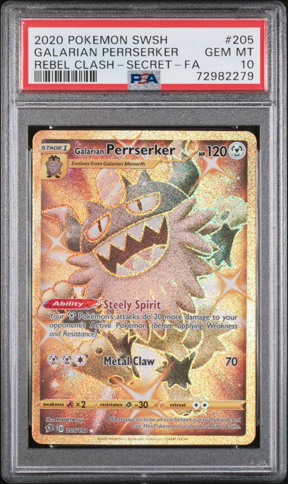 2020 Pokemon Sword & Shield Rebel Clash Full Art/Galarian Perrserker Secret 205