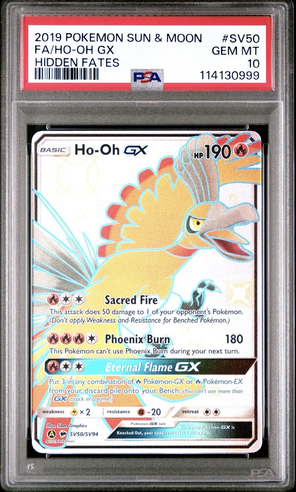 2019 Pokemon Sun & Moon Hidden Fates Full Art/HO-Oh GX SV50