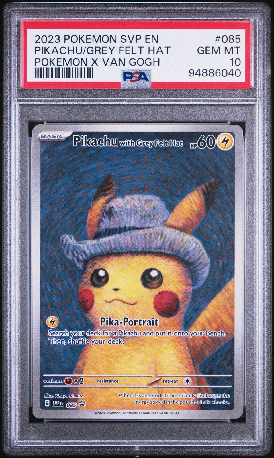 2023 Pokemon Svp EN-SV Black Star Promo Pikachu With Grey Felt Hat Pokemon X Van Gogh 085