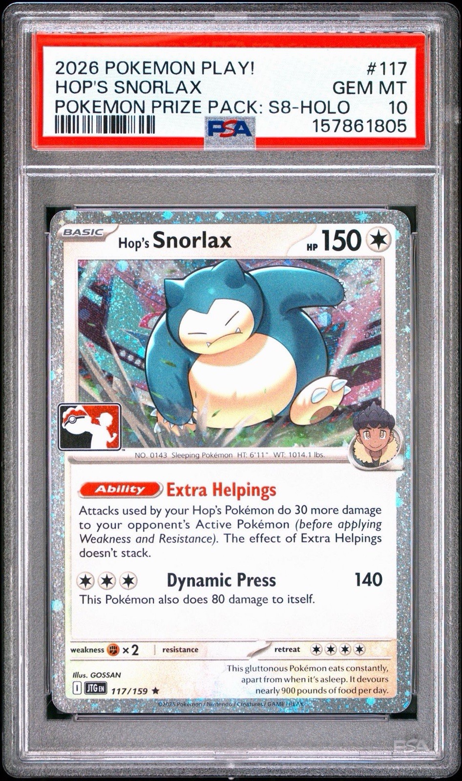 2026 Pokemon Play! Pokemon Prize Pack: Series 8 Hop's Snorlax Holo 117