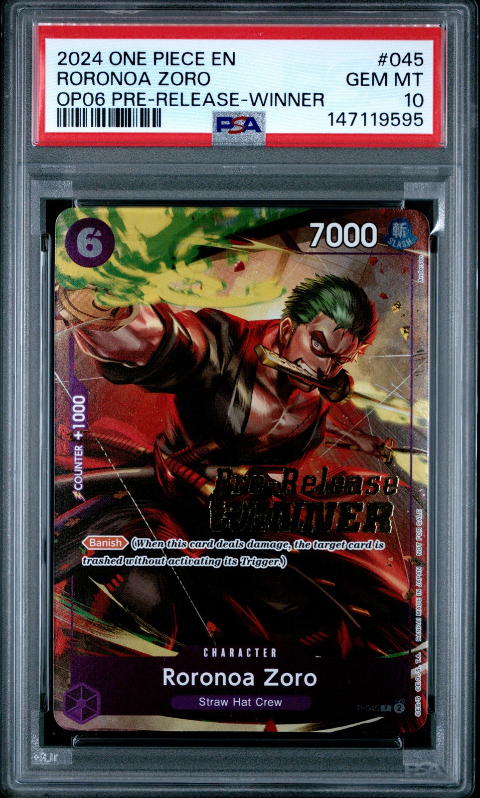 2024 One Piece Promos Roronoa Zoro Wings of the Captain Pre-Release-Winner 045
