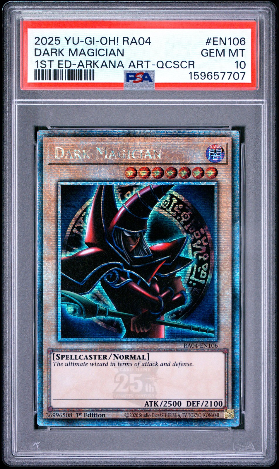2025 YU-GI-Oh! RA04-Quarter Century Stampede Dark Magician 1st Edition-Arkana Artwork-Quarter Century Secret Rare EN106