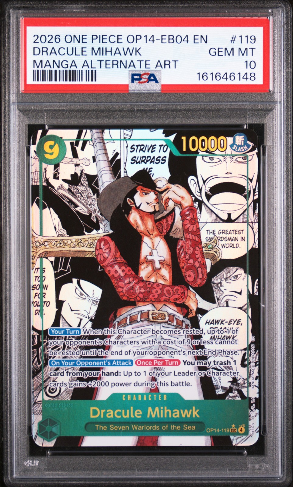 2026 One Piece OP14-EB04-the Azure Sea's Seven Dracule Mihawk Manga Alternate Art 119