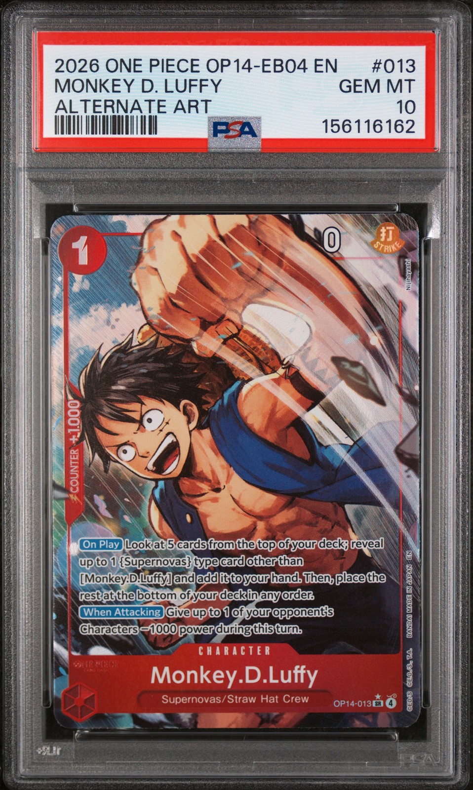 2026 One Piece OP14-EB04-the Azure Sea's Seven Monkey D. Luffy Alternate Art 013