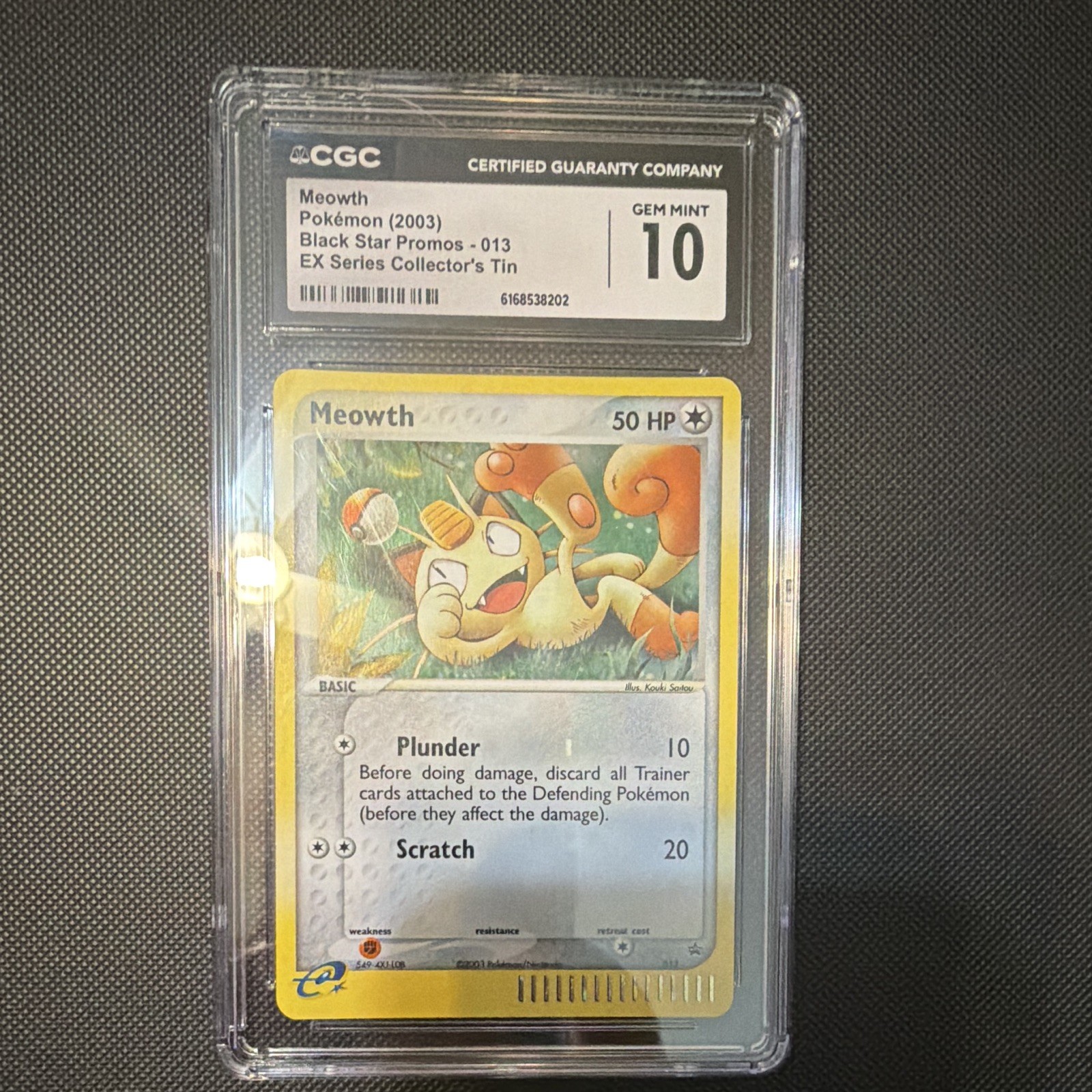 2003 Black Star Promos - Nintendo - English Meowth Promo EX Series Collector's Tin (Cosmos Holo) 013