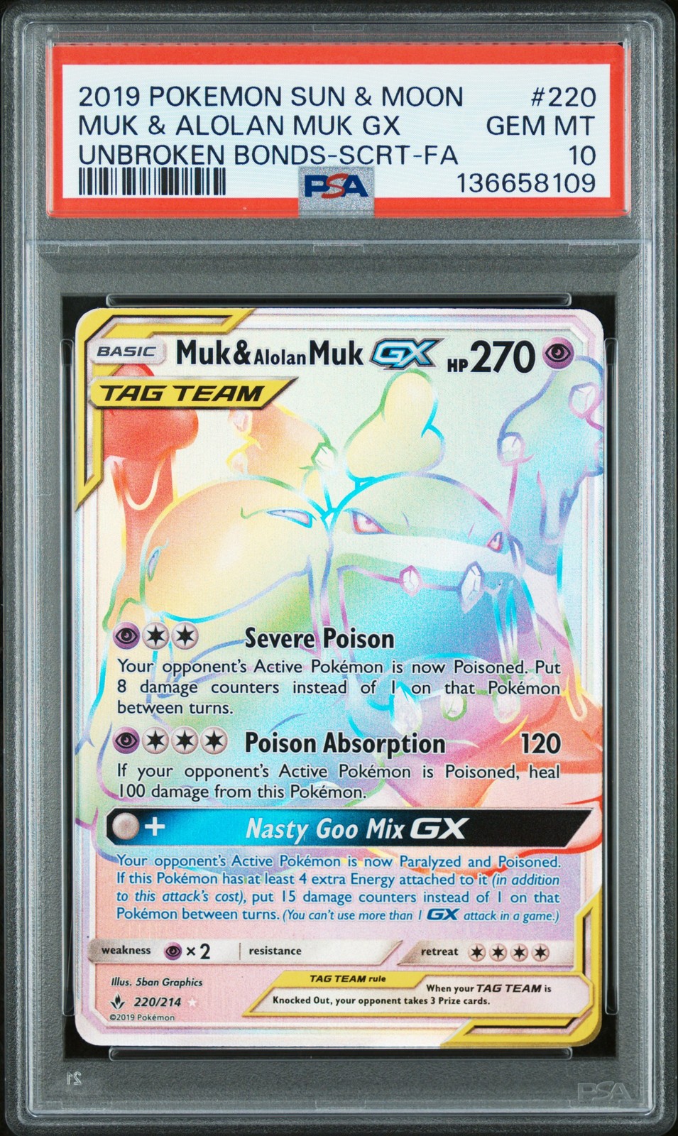 2019 Pokemon Sun & Moon Unbroken Bonds Full Art/Muk & Alolan Muk GX Secret 220