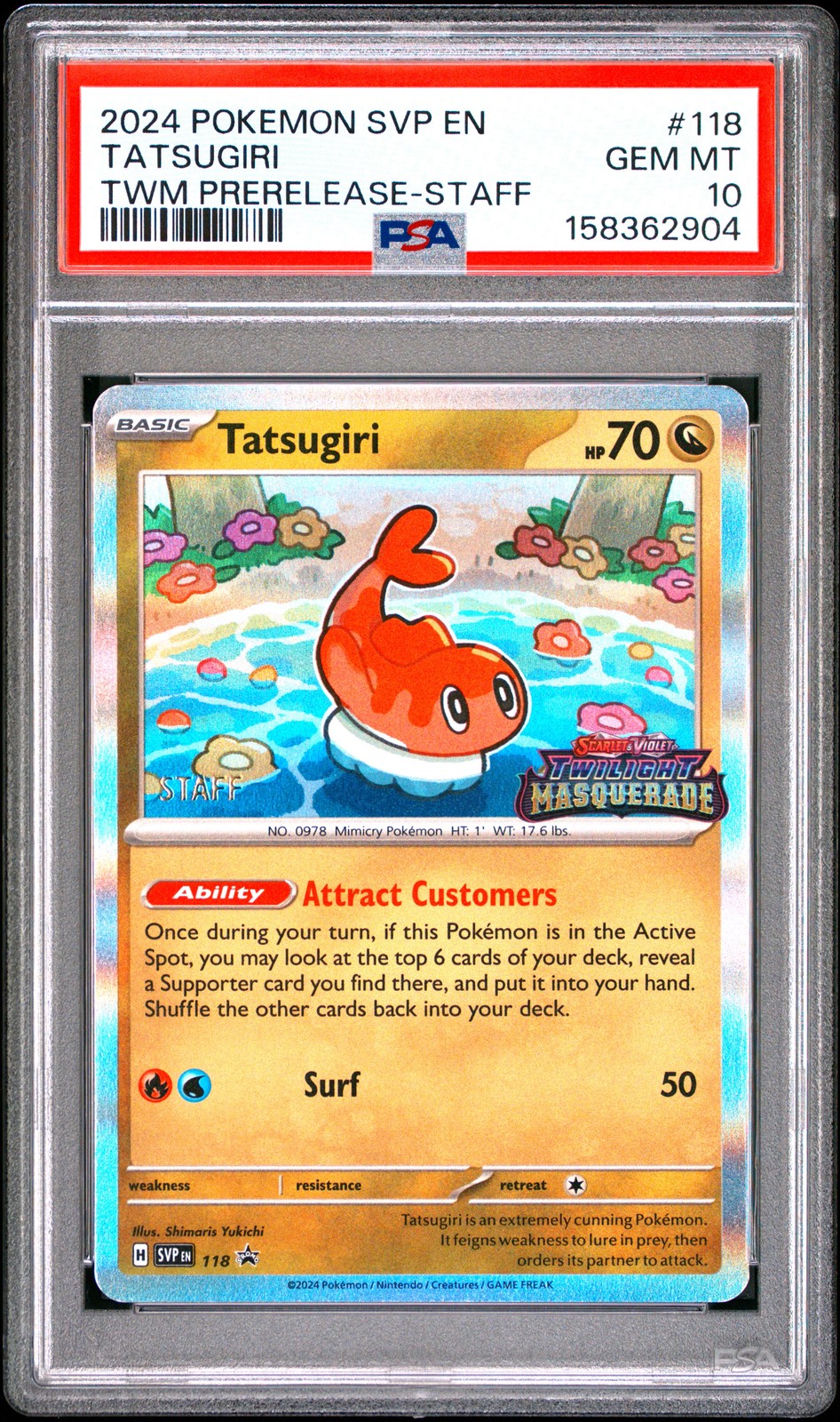 2024 Pokemon Svp EN-SV Black Star Promo Tatsugiri Twilight Masquerade Prerelease-Staff 118